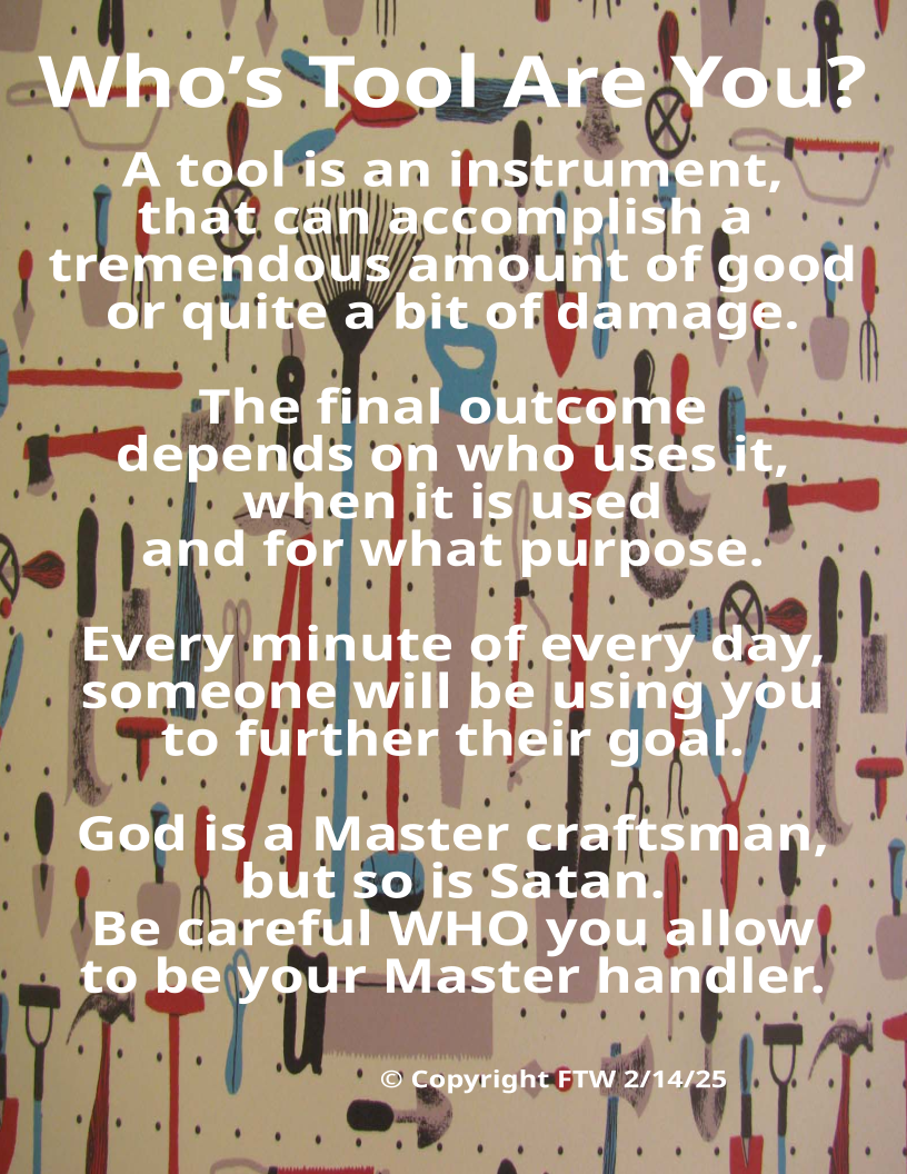 Who's Tool Are You is a Christian Writing of Love by FTW Jr